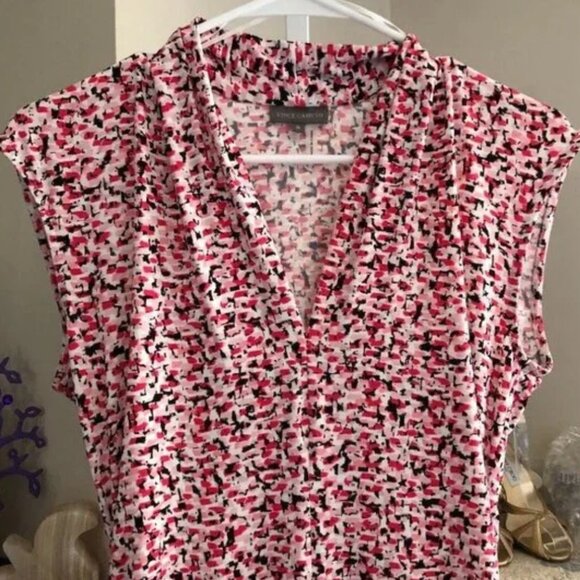 Vince Camuto Abstract Design Pink, White & Black Top - Picture 2 of 9